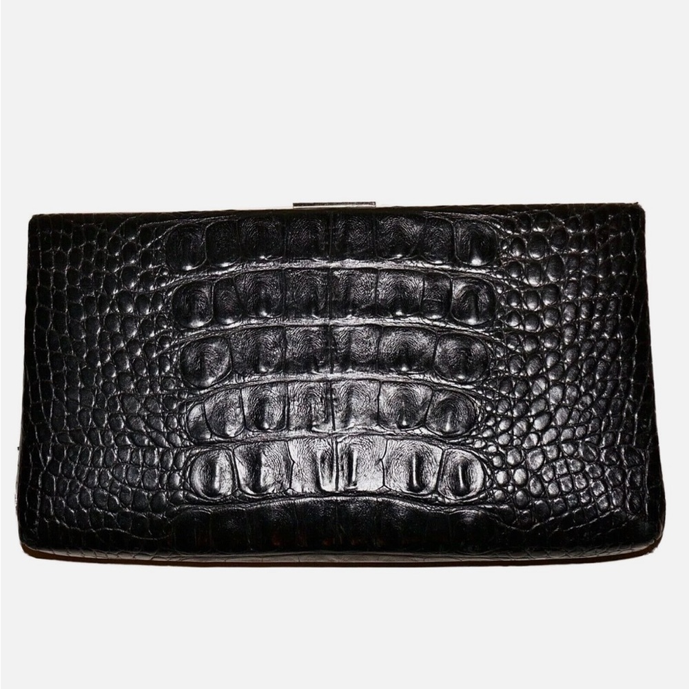 Banana Republic Embossed Leather Black Hard Case Clutch bag/purse